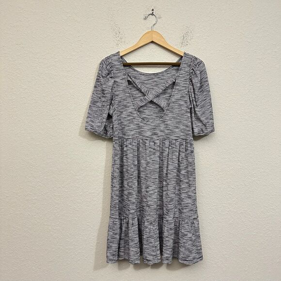DAILY PRACTICE by ANTHROPOLOGIE Flounced Mini Dress in Black/White Spacedye - Picture 6 of 12